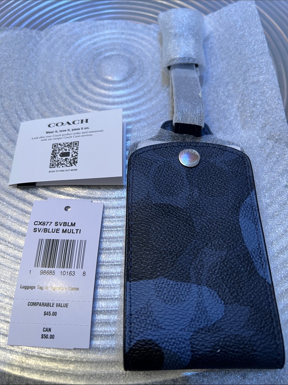 Coach NWT Black & Blue Camo Luggage Tag with Silver tone Hardware- Unisex - Picture 4 of 6